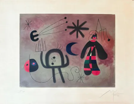 Incisione Miró - Joan Miró (1893–1983) - L'Oiseau Fusée - Coloured etching - 1952
