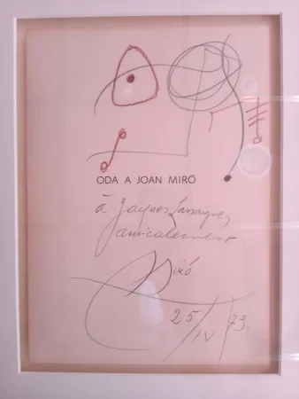 Non Tecnico Miró - Original drawing dedicated to Jacques Lassaigne (with COA)