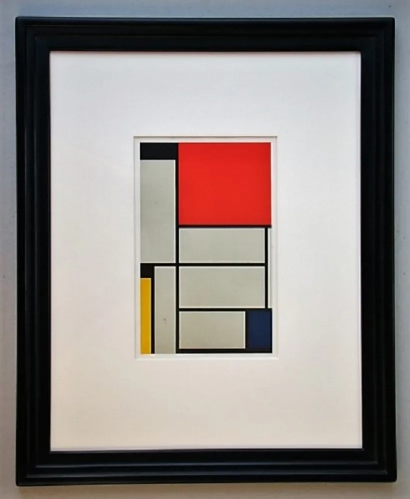 Litografia Mondrian - Compositie met rood, geel, blauw, zwart en grijs