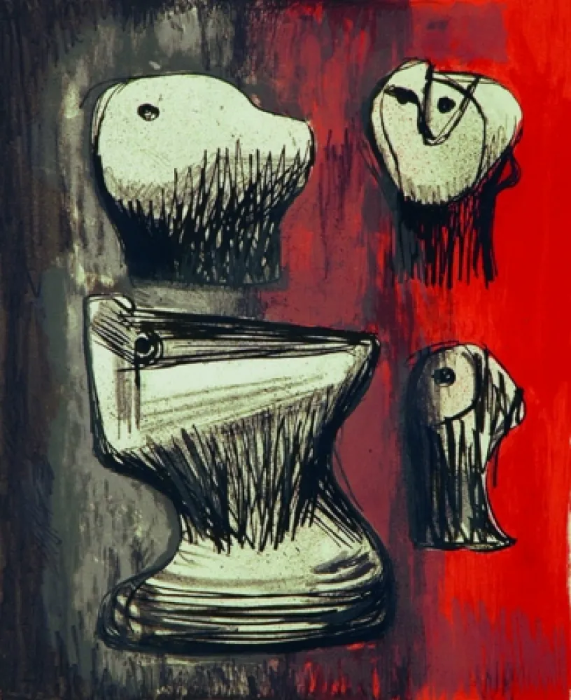 Litografia Moore - Heads ideas for sculpture