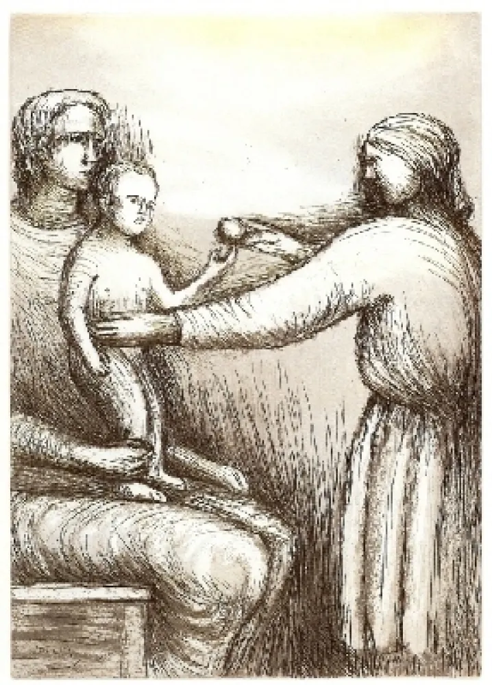 Acquaforte E Acquatinta Moore - Mother & Child XXI