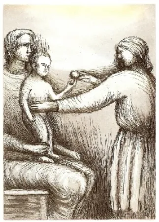 Acquaforte E Acquatinta Moore - Mother & Child XXI