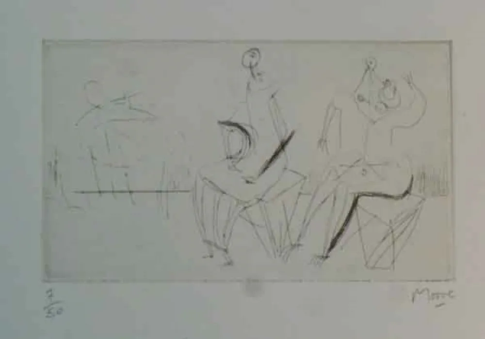 Acquaforte Moore - TWO SEATED FIGURES I