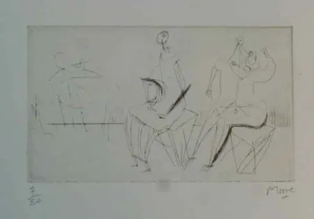 Acquaforte Moore - TWO SEATED FIGURES I