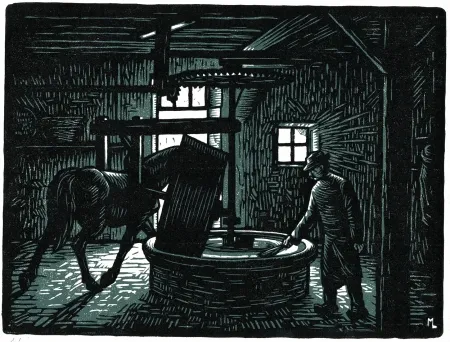 Incisione Su Legno Moreau - LA MEULE A BLE / CORN MILLSTONE - Bretagne / Brittany - France - 1908