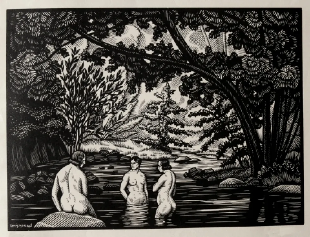 Incisione Su Legno Moreau - LES BAIGNEUSES / BATHERS - Gravure s/bois / Woodcut - 1912