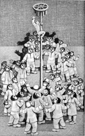 Incisione Su Legno Morena - L'albero della cuccagna