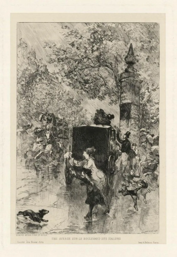 Incisione Morin - Une averse sur le Boulevard des Italiens
