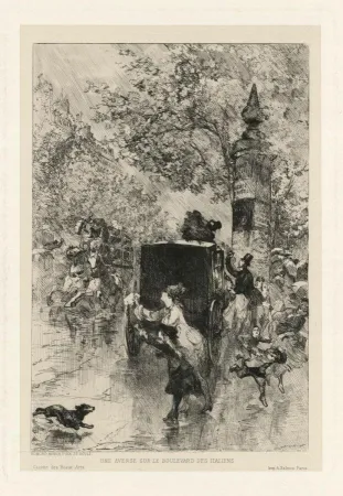 Incisione Morin - Une averse sur le Boulevard des Italiens