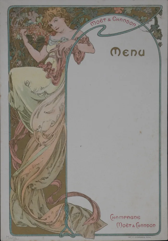 Litografia Mucha - Champagne Moët & Chandon Menu, 1899