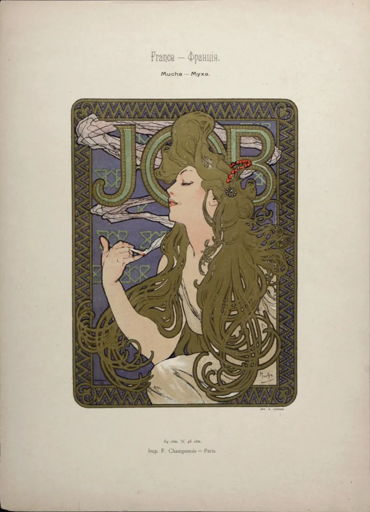 Litografia Mucha - Job, 1897 - Scarce original lithograph with gold ink!
