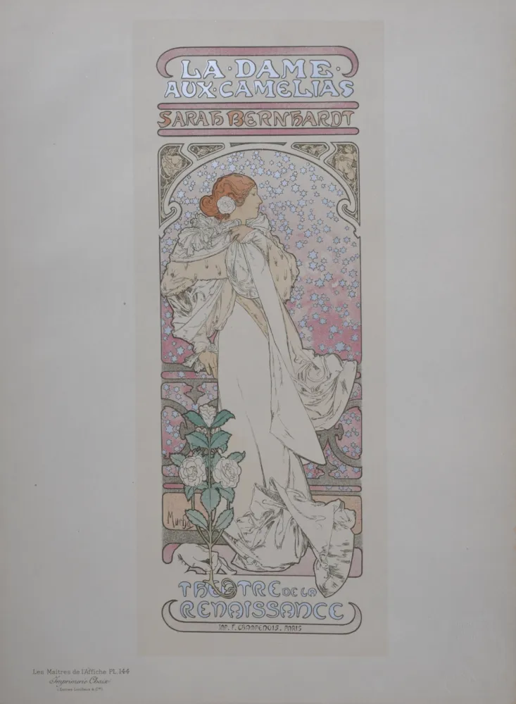 Litografia Mucha - La Dame aux Camélias (Sarah Bernhardt) - Les Maîtres de l'Affiche, 1898