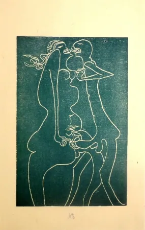 Incisione Su Legno Müller - 13 Fois Elle et Moi