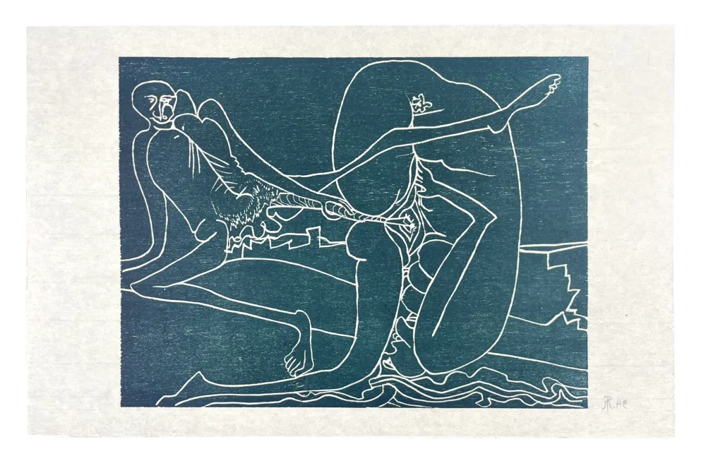 Incisione Su Legno Müller - 13 FOIS ELLE ET MOI - LA PLAGE