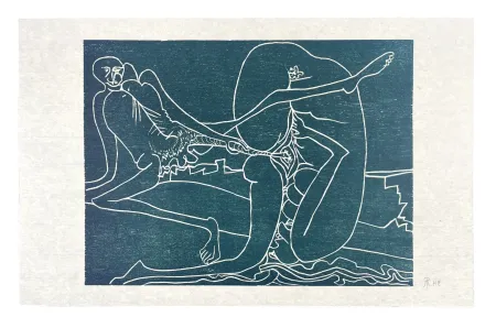 Incisione Su Legno Müller - 13 FOIS ELLE ET MOI - LA PLAGE