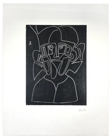 Incisione Su Legno Müller - VISAGE V (MIROIR)