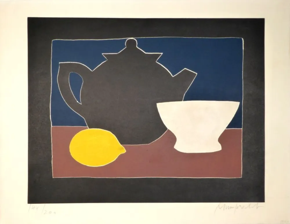 Acquatinta Mumprecht - Théière, bol et citron