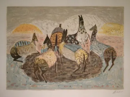 Litografia Music - Cavallini Che Giacano / Spielende Pferde