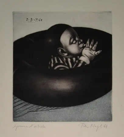 Acquatinta Nagel - Junge im schwarzen Schlauchboot