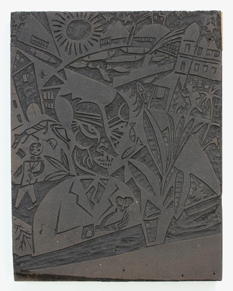 Linoincisione Nerlinger - Mann vor Stadtlandschaft (Man in Front of a Cityscape)