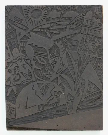 Linoincisione Nerlinger - Mann vor Stadtlandschaft (Man in Front of a Cityscape)