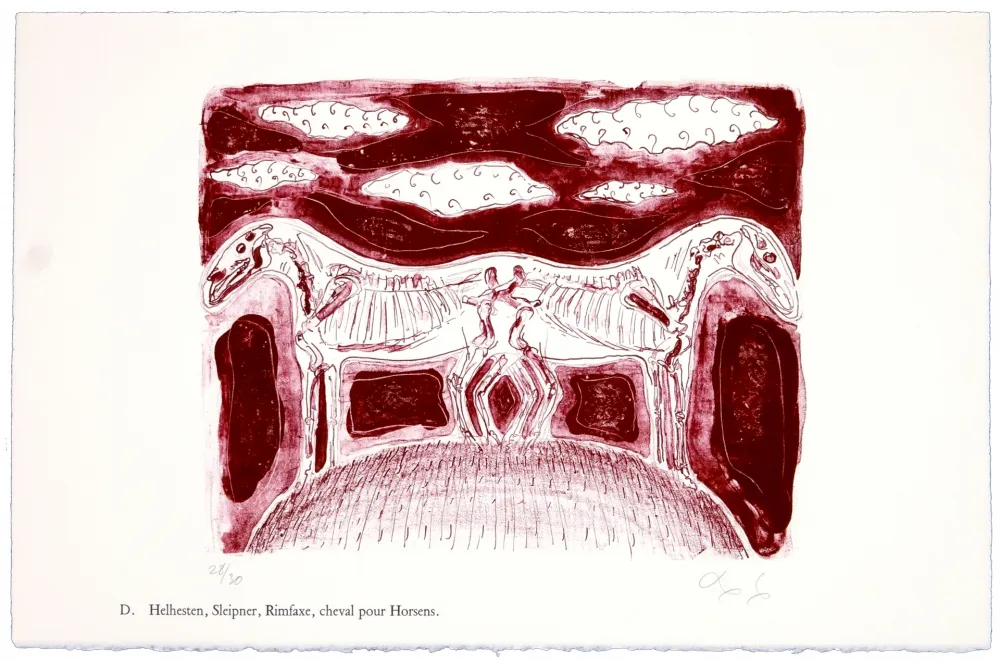 Litografia Nørgaard - D. Helhesten, Sleipner, Rimfaxe, cheval pour Horsens