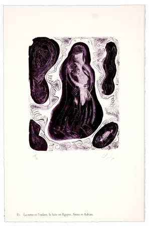 Litografia Nørgaard - D. La mère et l'enfant, la fuite en Egypte, Sinne et Adrian