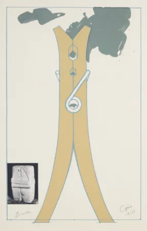 Serigrafia Oldenburg - Proposal for a Colossal Structure in the Form of a Clothespin-Compared to Brancusi's Kiss