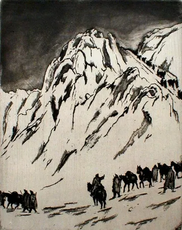 Acquaforte Orlik - Austrian Munitions Column on Serbian Border