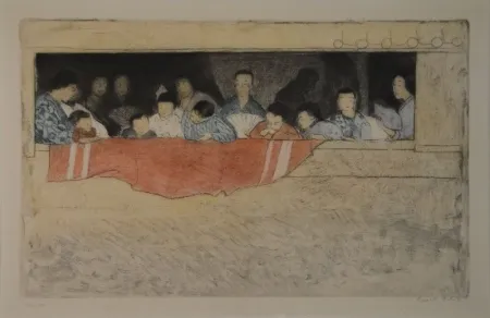 Acquaforte Orlik - Japanische Kinder als Zuschauer bei einem Umzug