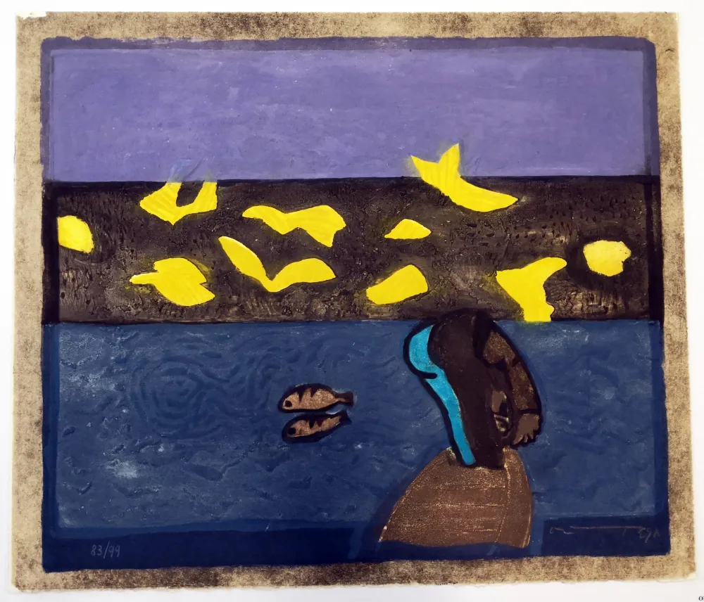 Linoincisione Ortega - Paesaggio