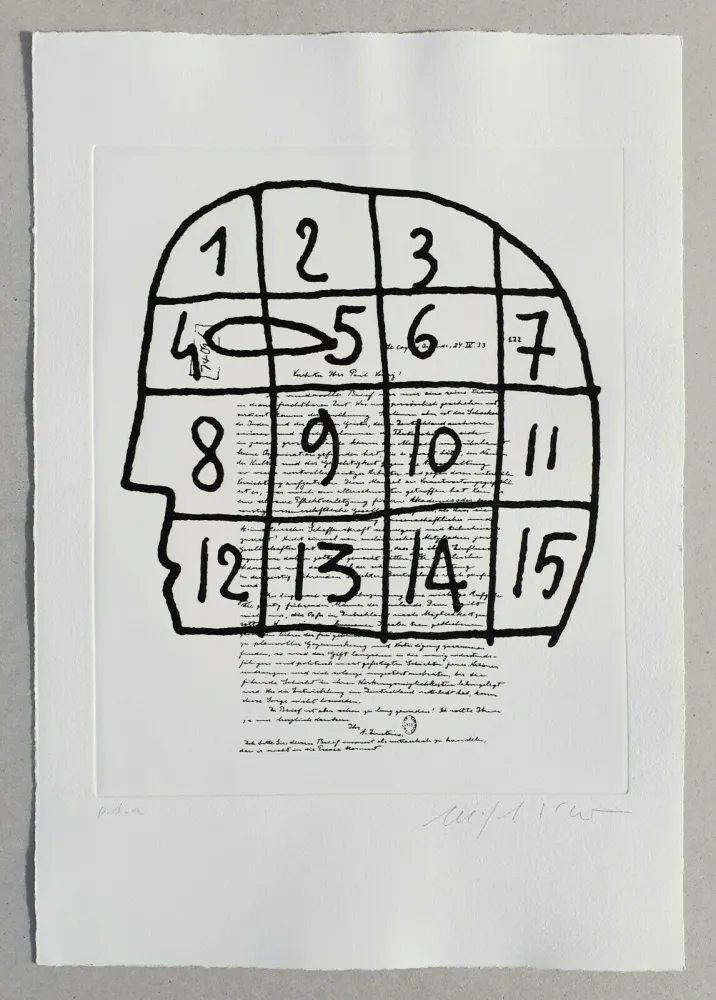 Linoincisione Paladino - Cher monsieur Einstein (tav. 3)