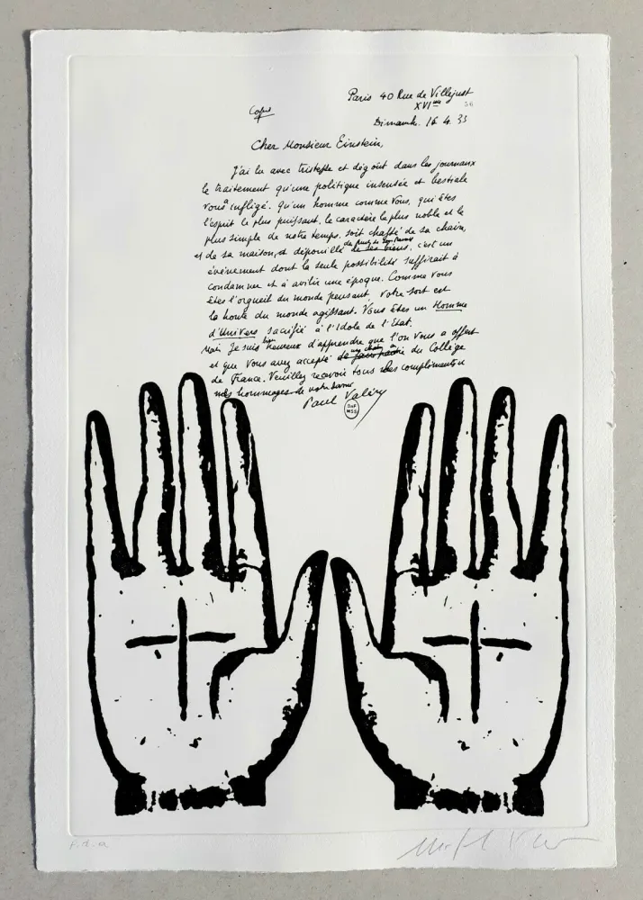 Linoincisione Paladino - Cher monsieur Einstein (tav. 4)