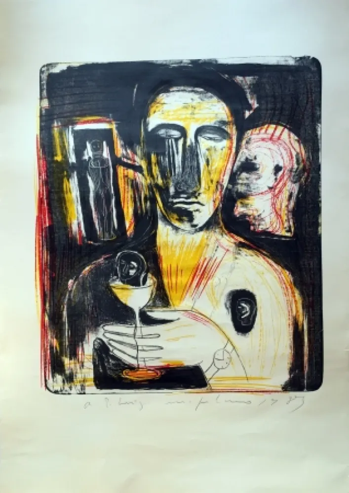 Litografia Paladino - Come in uno specchio