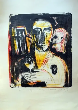 Litografia Paladino - Come in uno specchio