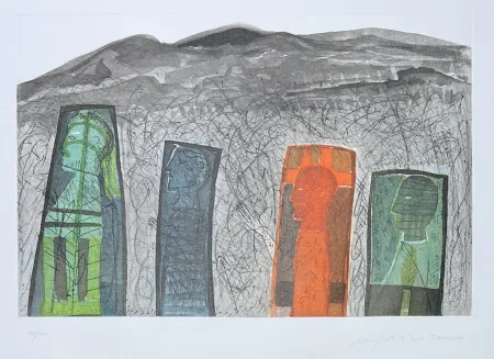 Incisione Paladino - Mimmo Paladino (1948) - Sguardo a destra - color etching - 2000