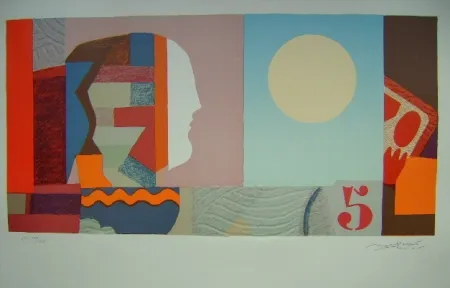 Litografia Papart - Noia a la luna