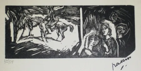 Incisione Su Legno Pascin - Filles et cavaliers
