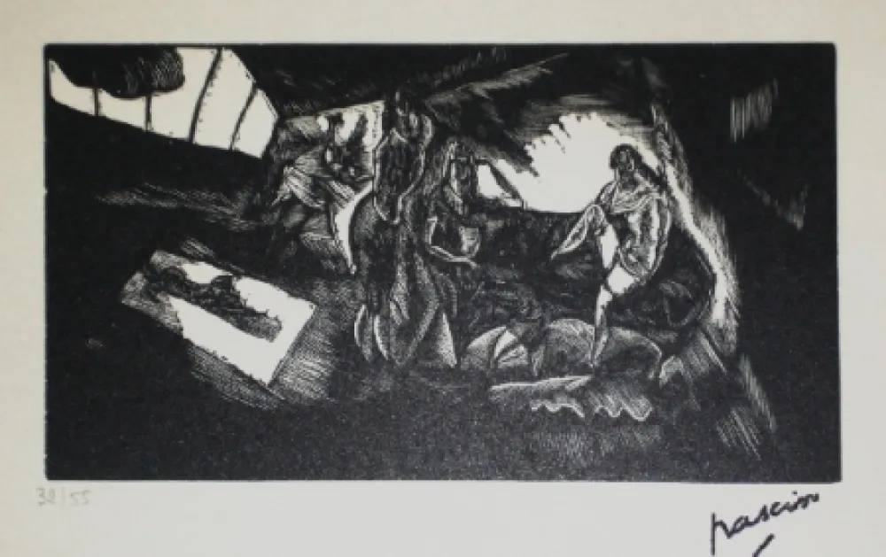 Incisione Su Legno Pascin - L'atelier