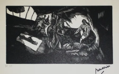 Incisione Su Legno Pascin - L'atelier