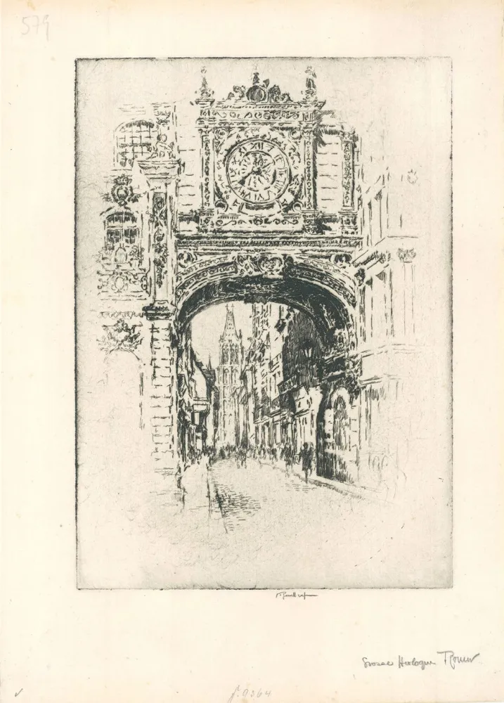 Incisione Pennell - Grosse horloge, Rouen