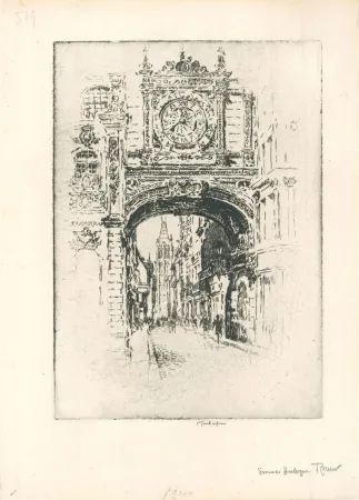 Incisione Pennell - Grosse horloge, Rouen