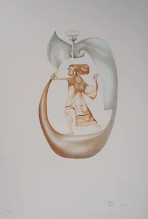 Litografia Pérahim - L'Alphabet Hébreu : Homme à la Menorah