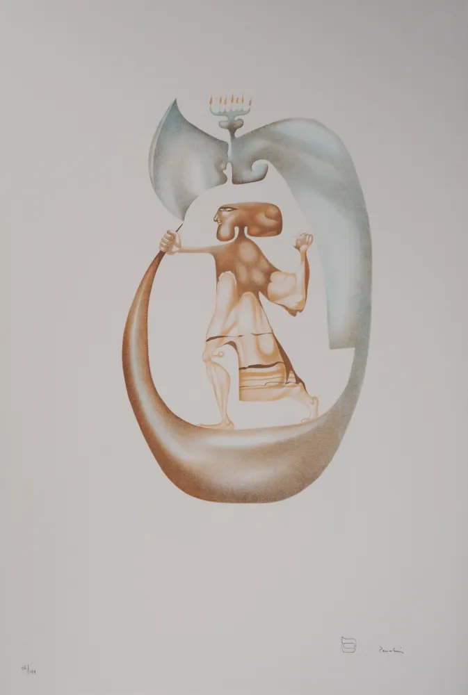 Litografia Pérahim - L'Alphabet Hébreu : Homme à la Menorah