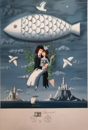 Litografia Peynet - La Saint Valentin - Le Poisson