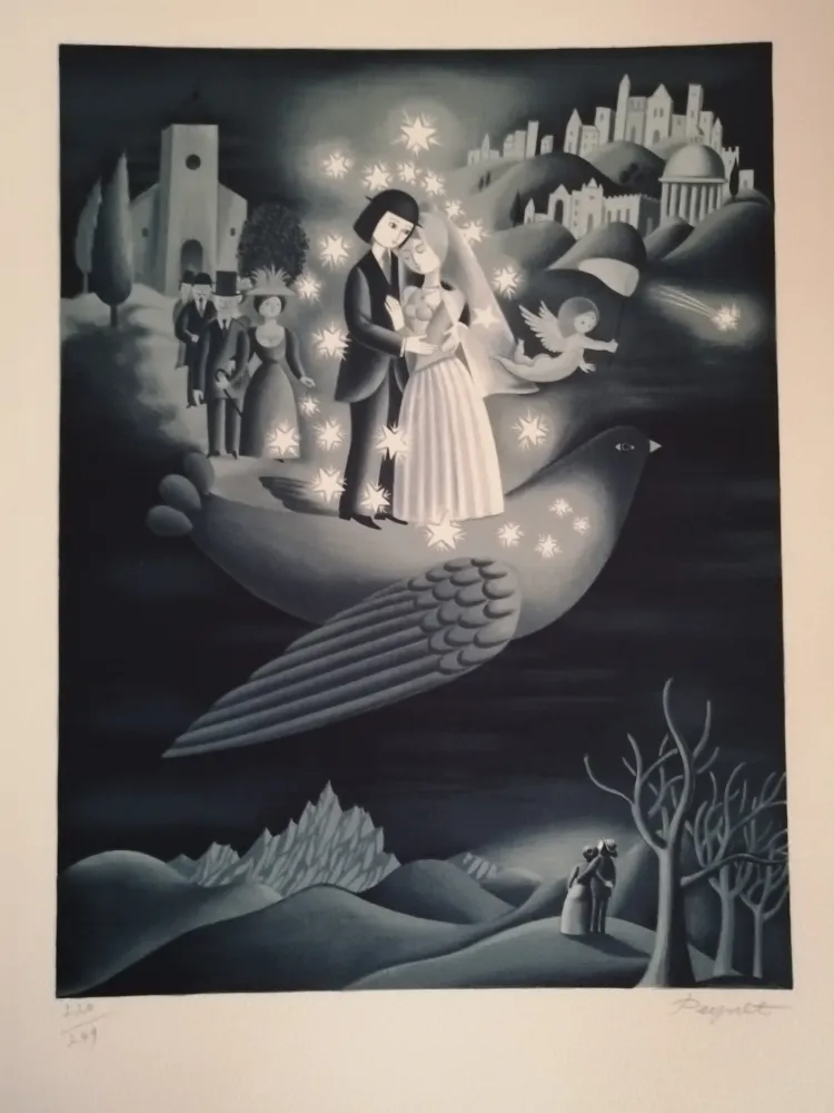 Litografia Peynet - Les étoiles