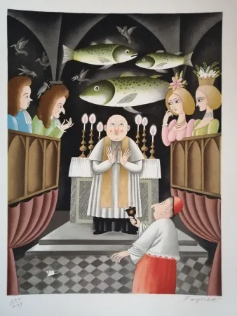 Litografia Peynet - Trois Messes basses