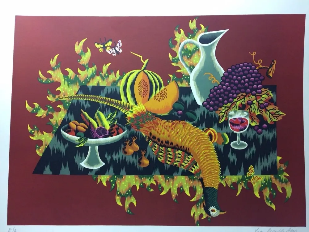 Litografia Picard Ledoux - Nature morte au faisan