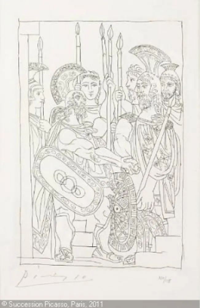 Incisione Picasso - Accord Entre les Guerriers de Sparte et d'Athens