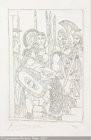 Incisione Picasso - Accord Entre les Guerriers de Sparte et d'Athens
